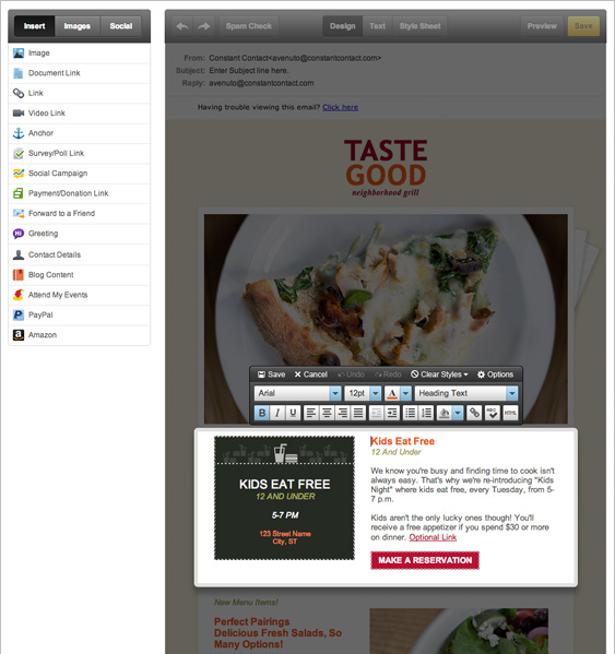 Email Marketing features > Create > Editing