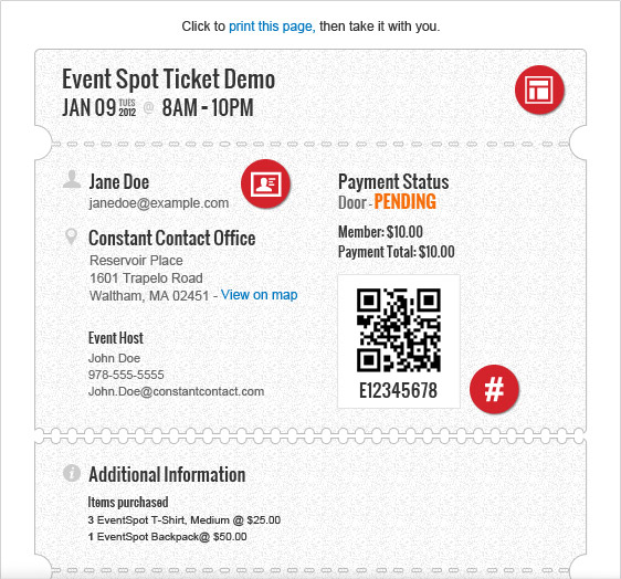EventSpot features > Track > Ticketing