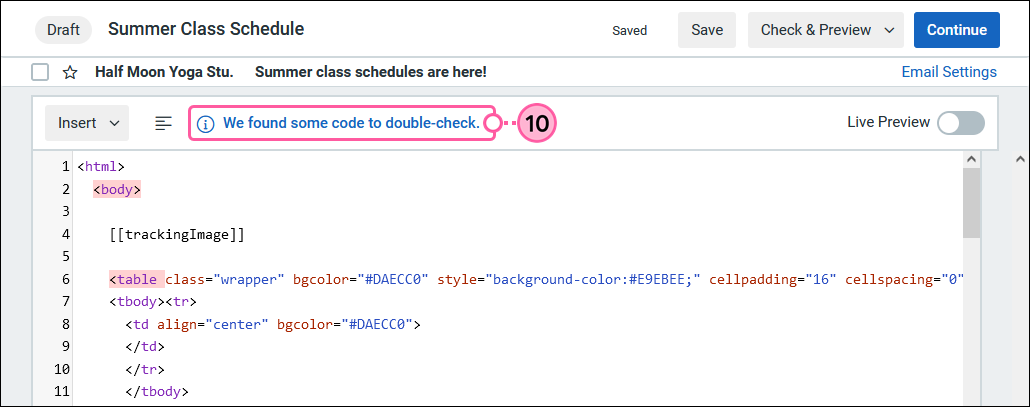 Create an email with custom HTML code