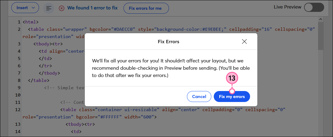 Create an email with custom HTML code