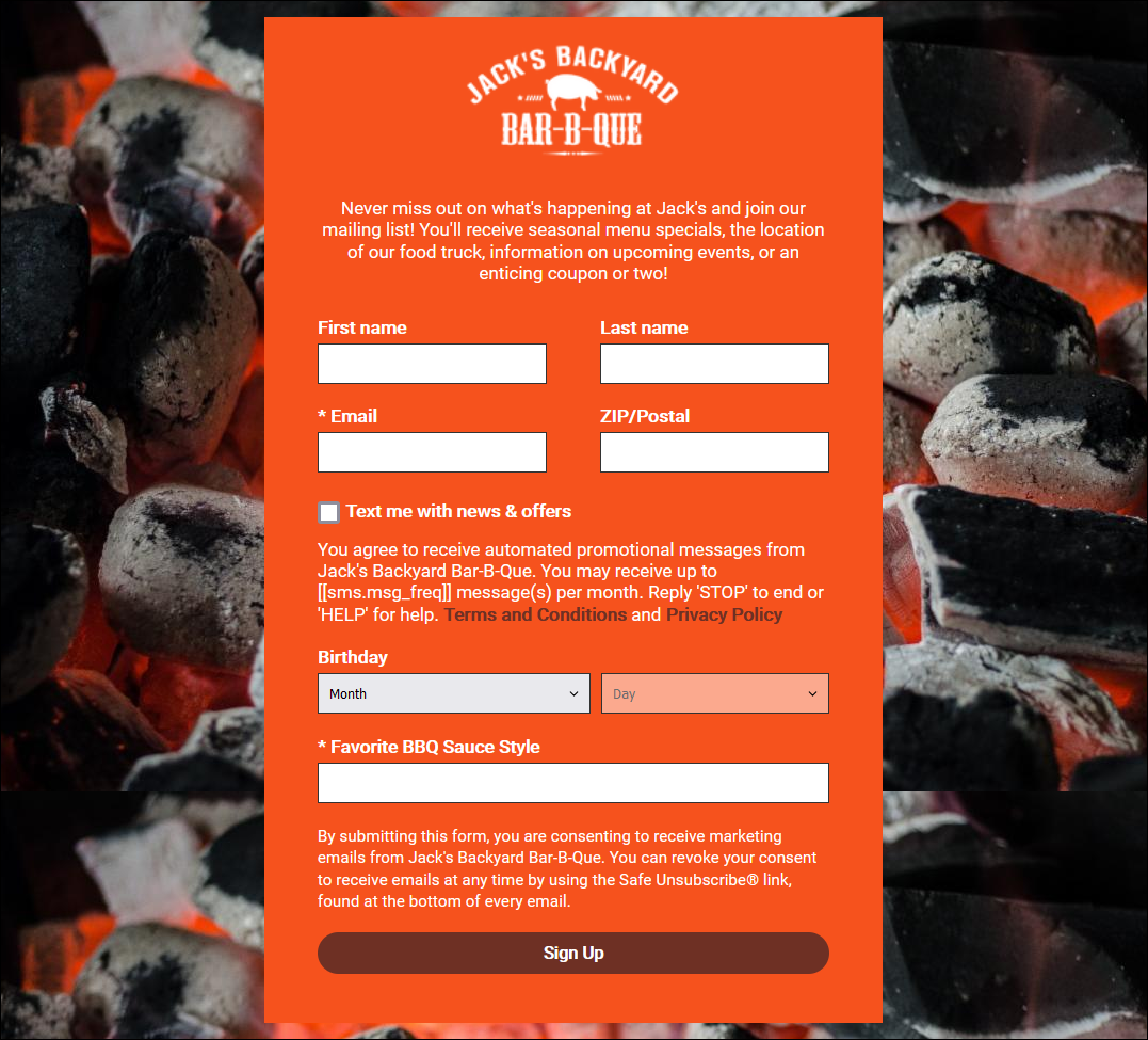 Example Sign-up Landing Page with postal code field