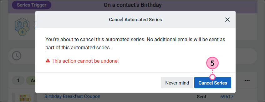 Cancel Automated Series overlay with Cancel Series button