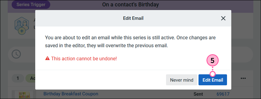 Confirmation overlay and Edit Email button