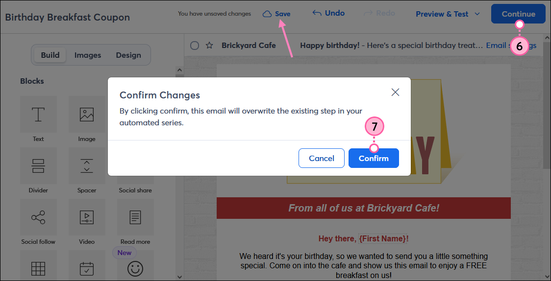 Confirm Changes overlay and Confirm button