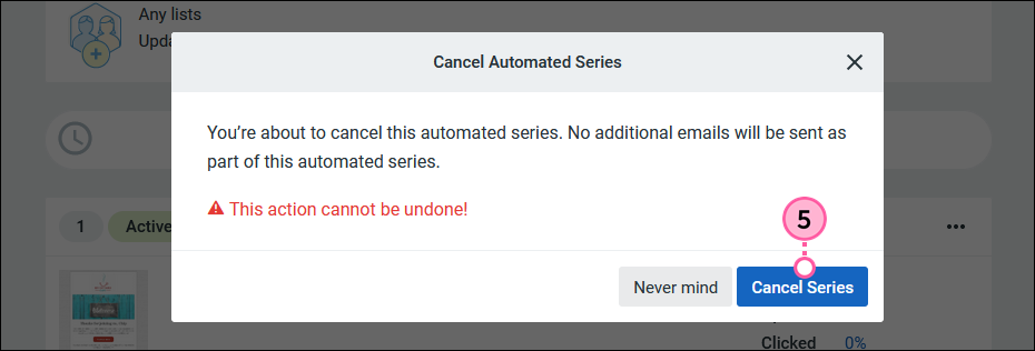 Cancel Automated Series overlay with Cancel Series button