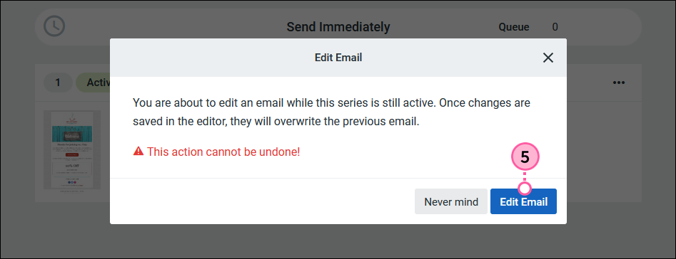 Edit Email overlay with Edit Email button