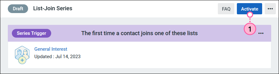 Screenshot of the Automated Email Series page with the Activate button selected.