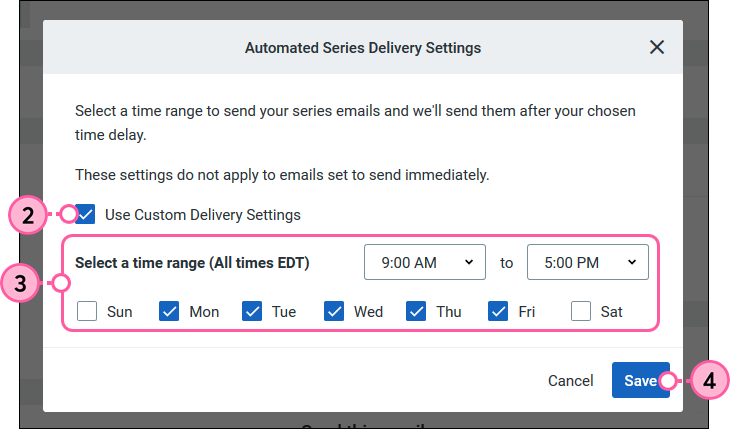 Delivery Settings selection