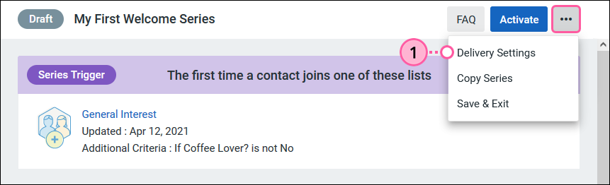 More Drop-down and Delivery Settings option