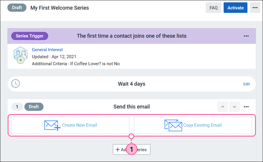 Create New Email or Copy Existing Email options