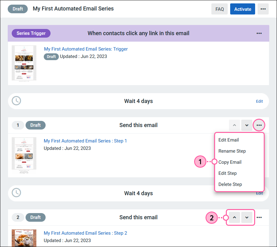 Automated Campaign Step Setup page