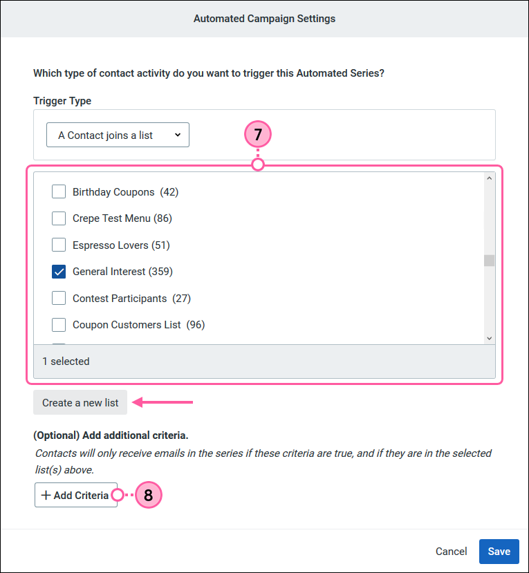Automated Series Trigger Settings
