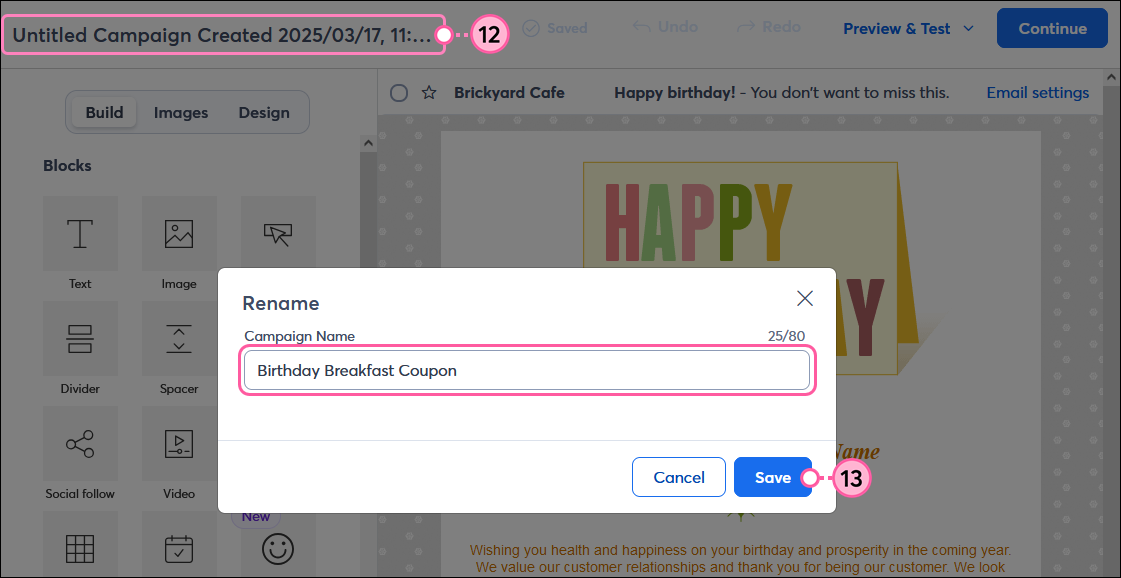 Campaign Name field and Save button