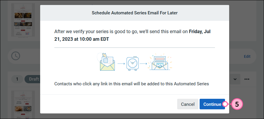 Screenshot of the Schedule Trigger email and Activate Series window.