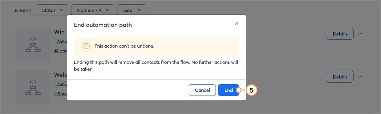 End automation path overlay with End button