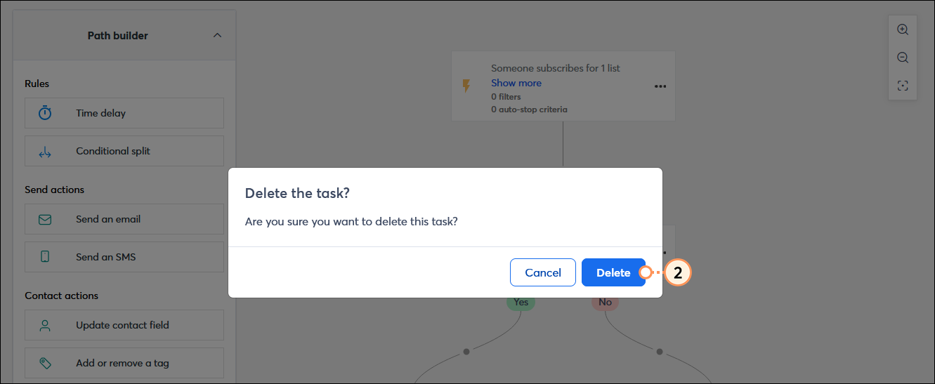 Delete the task overlay and Delete button