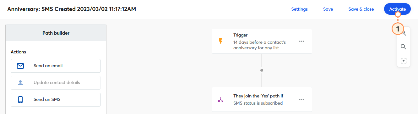 Automation Path Builder with Activate button