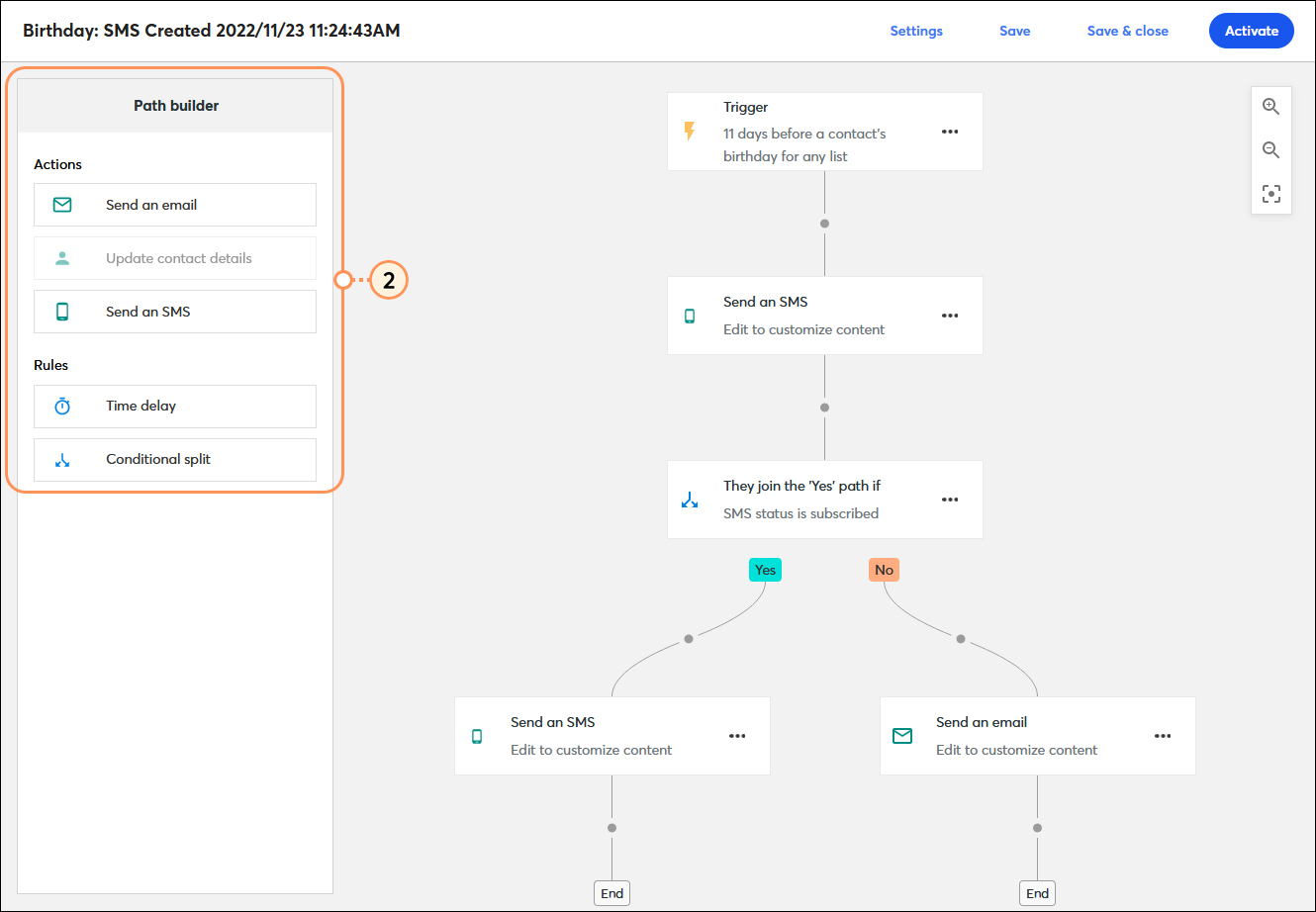 Automation Path Builder with Actions and Rules options