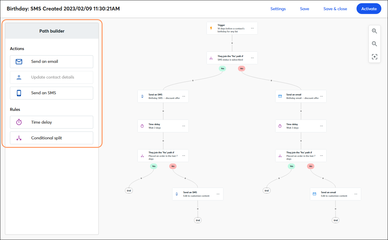 Send birthday wishes using the Automation Path Builder