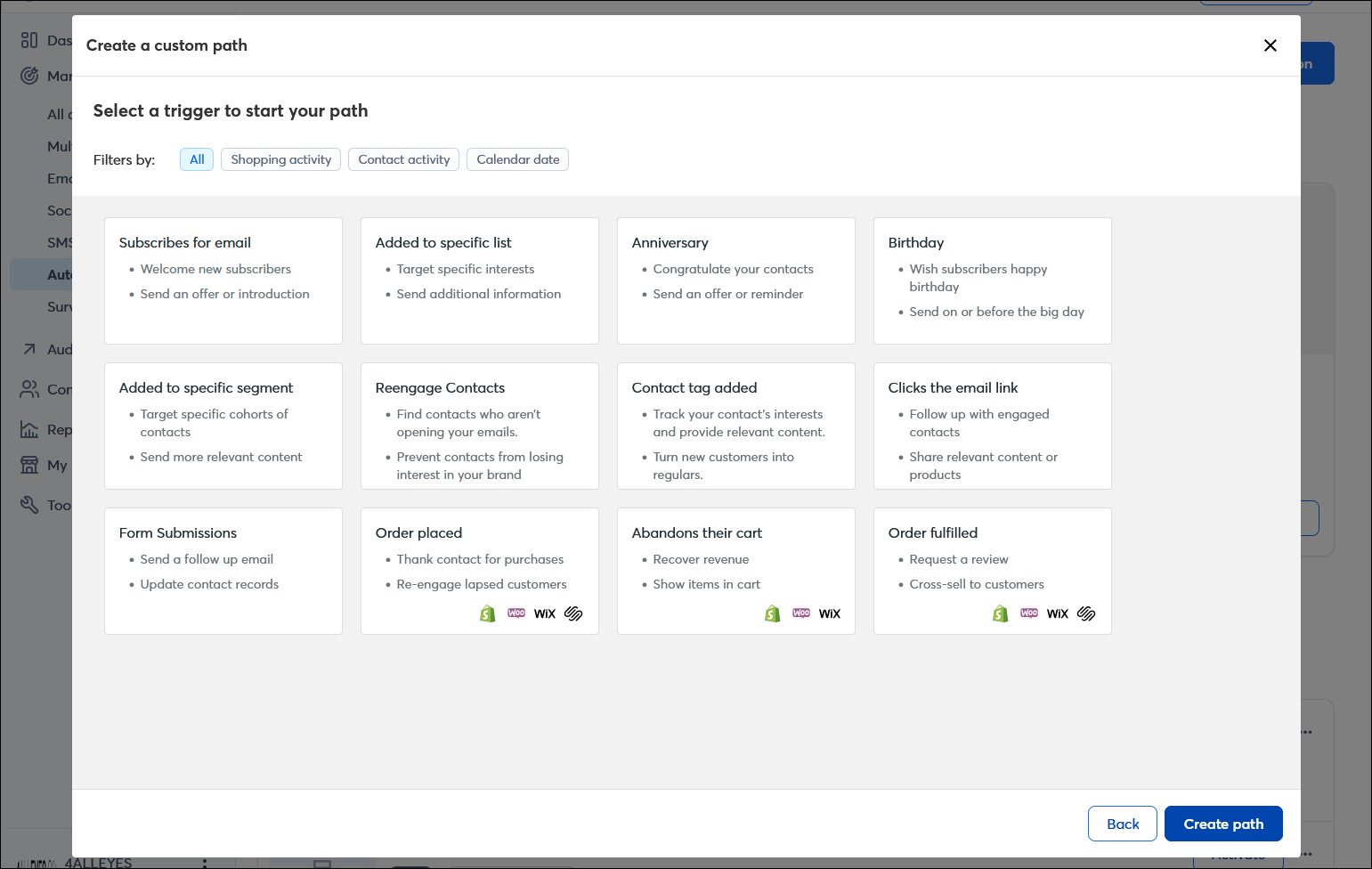 Custom path template with trigger options