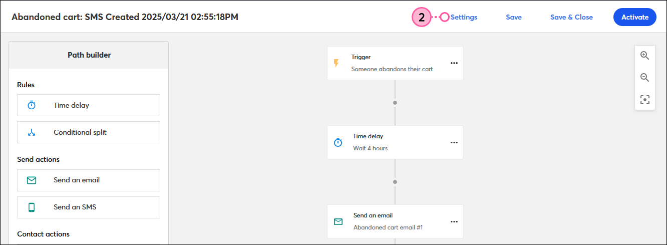 Automation Path Builder with Settings option