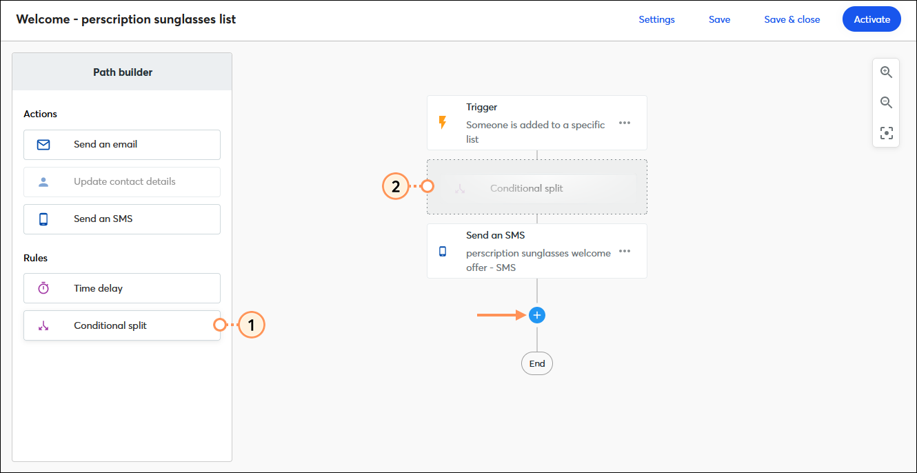 Add, edit, or remove a conditional split rule using the Automated Path ...