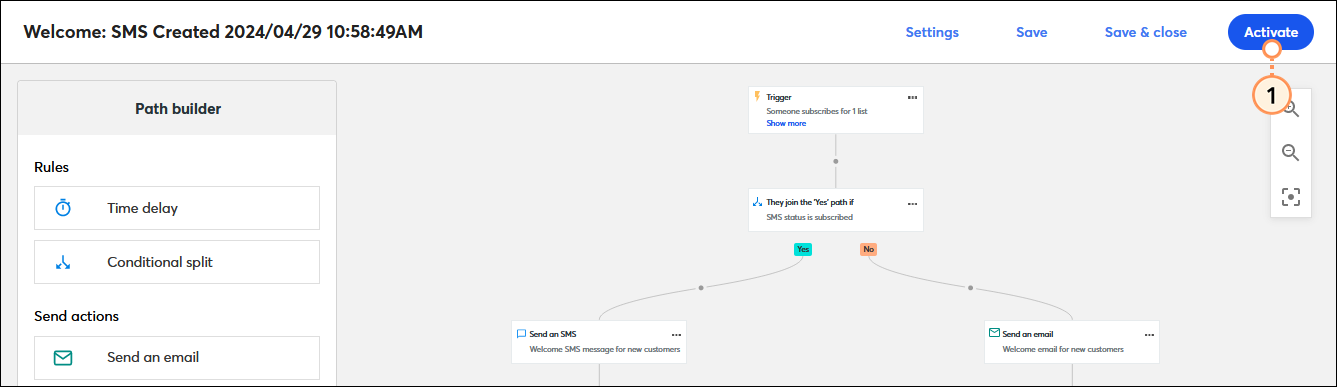 Automation Path Builder with Activate button