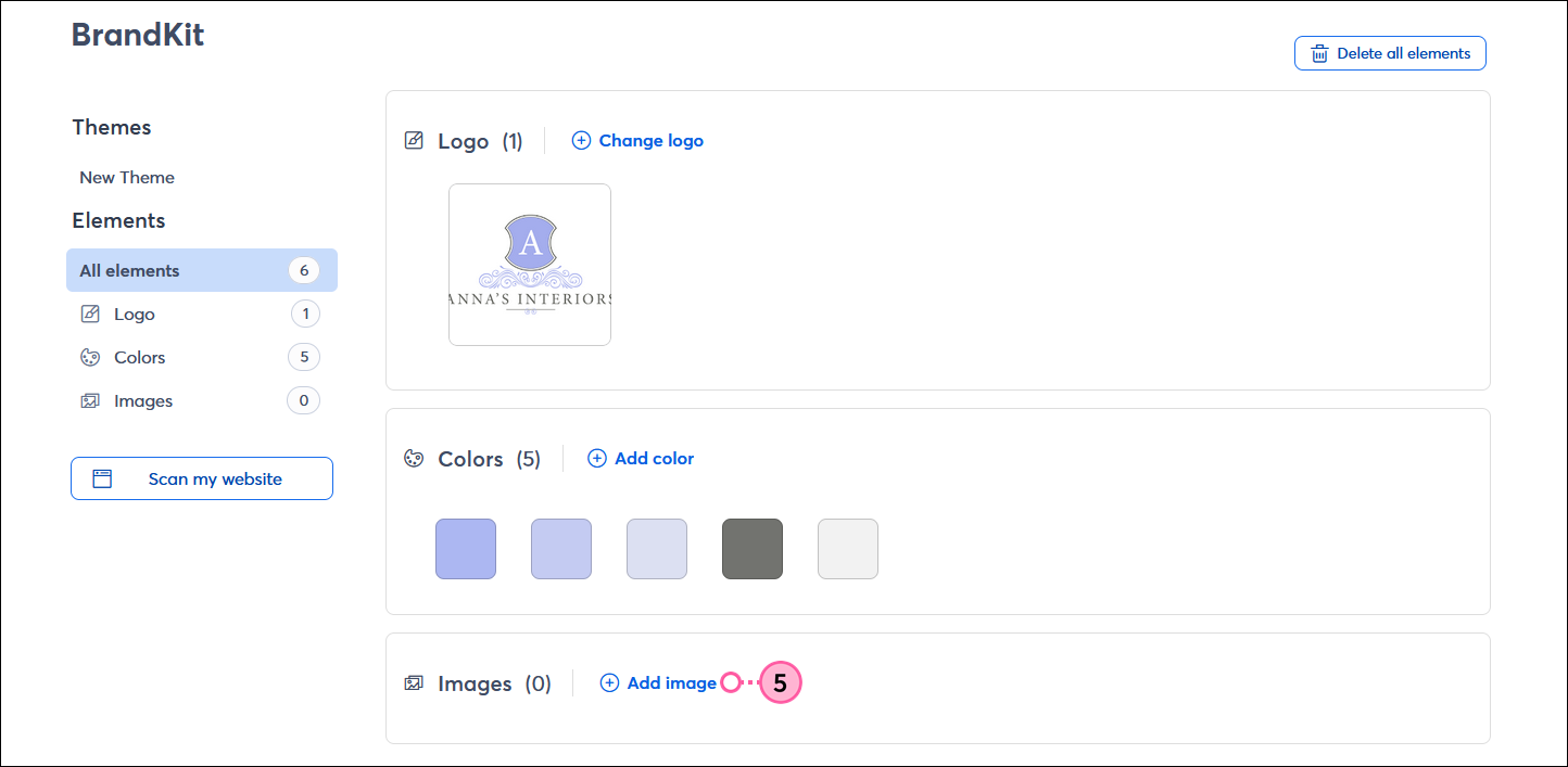 BrandKit dashboard with Images section and + Add images button