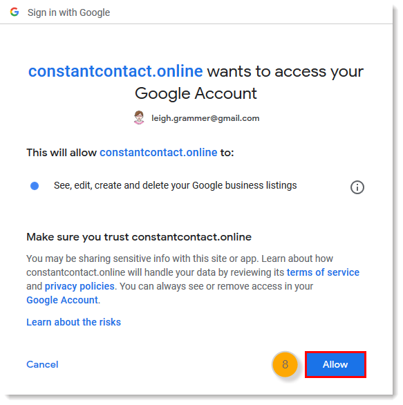 Allow access to Google Account
