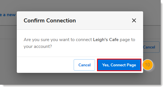Confirm Connection to existing page with Yes, Connect Page button