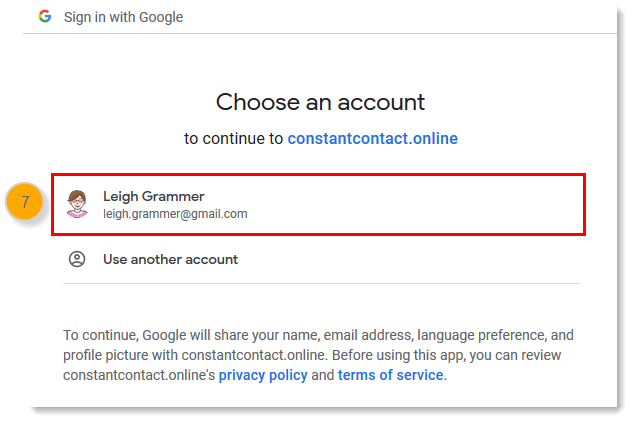 Google sign-in page, choose an account