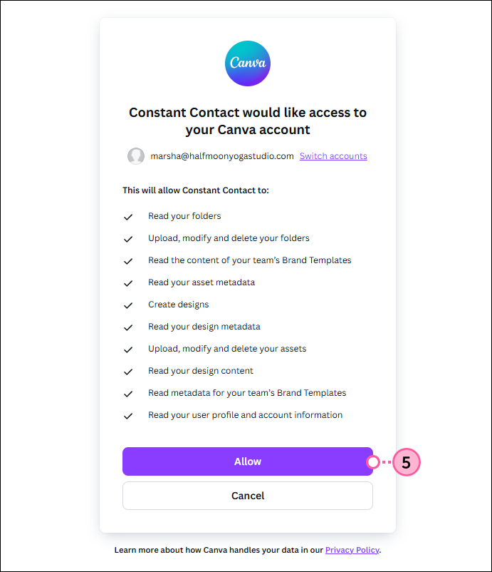 Request for access screen with Allow button