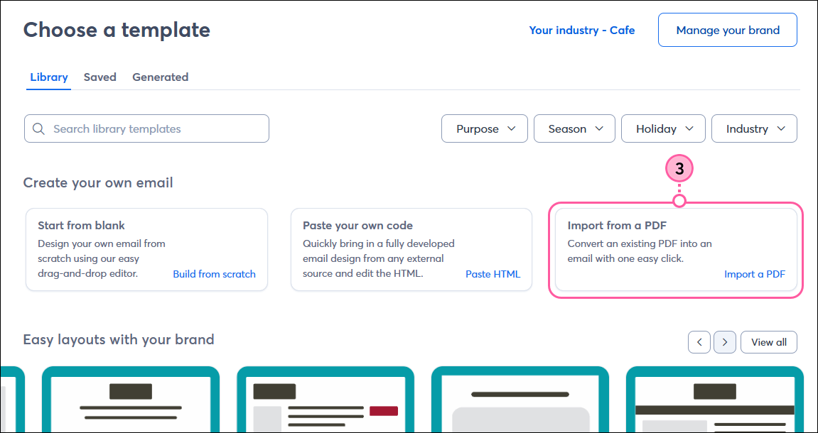 Choose a template overlay with All templates tab selcted and Convert from PDF option with Select button
