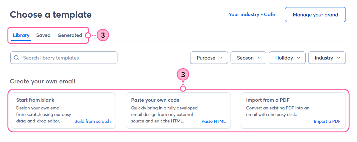 Template picker with Build Your Own drop-down options