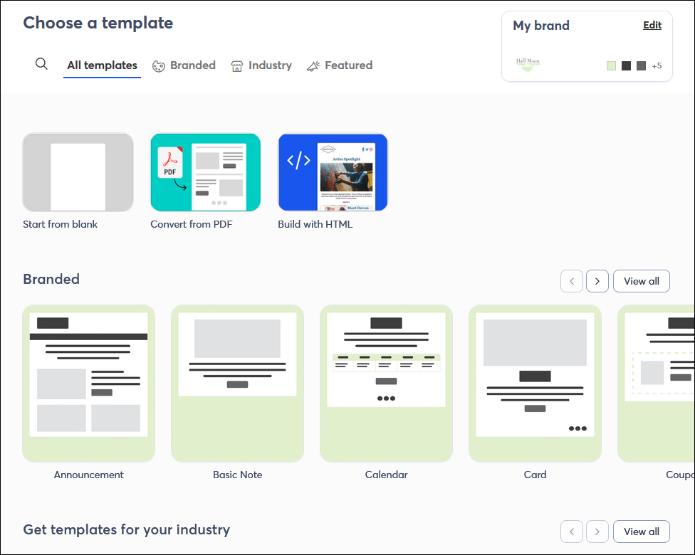 Email template picker with picks for you filter