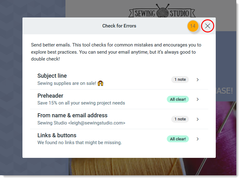 Email Assistant with X to close