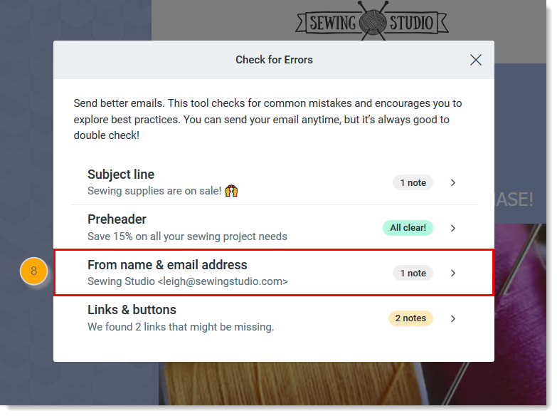 Email Assistant with From Name and Email Address notes selected