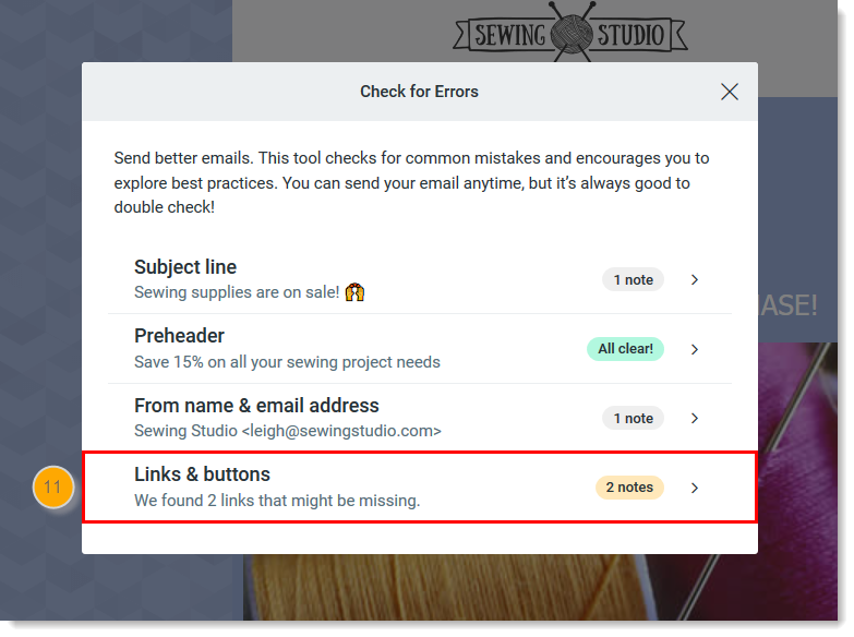 Email Assistant with Links and Buttons notes selected