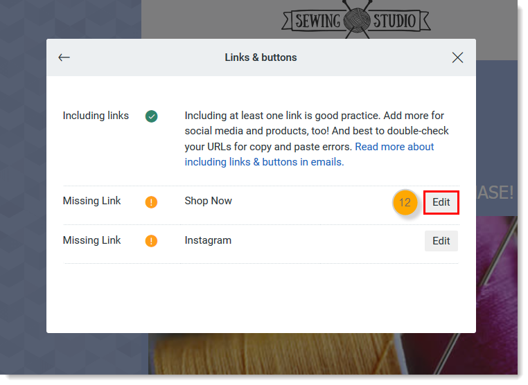 Links and Buttons notes with Edit button