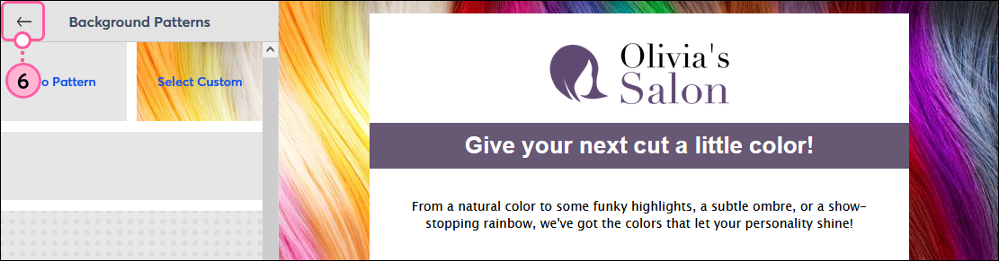 Background Image Selected and Back arrow
