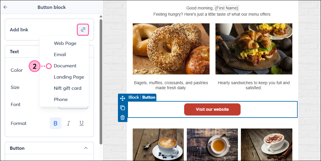 Link Drop-down Menu and Document Option
