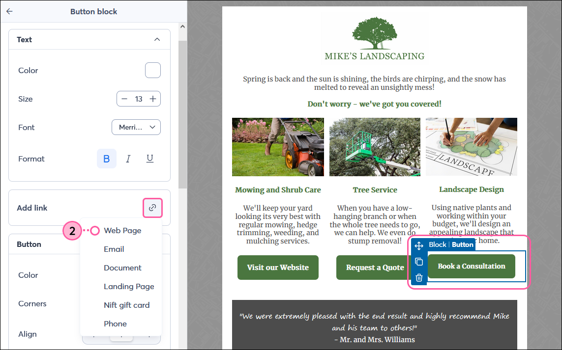 Link Drop-down Menu and Web Page Option