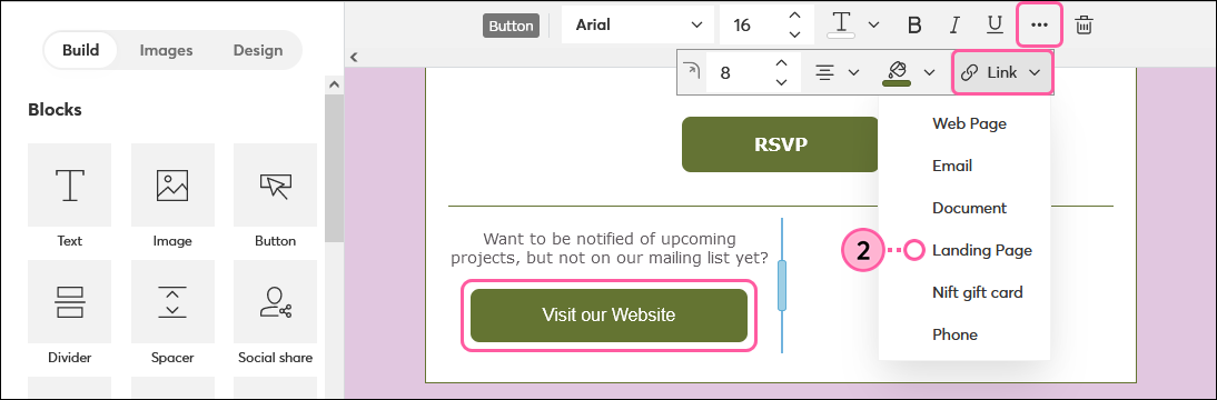 Dropdown-Menü Link und Option Landingpage