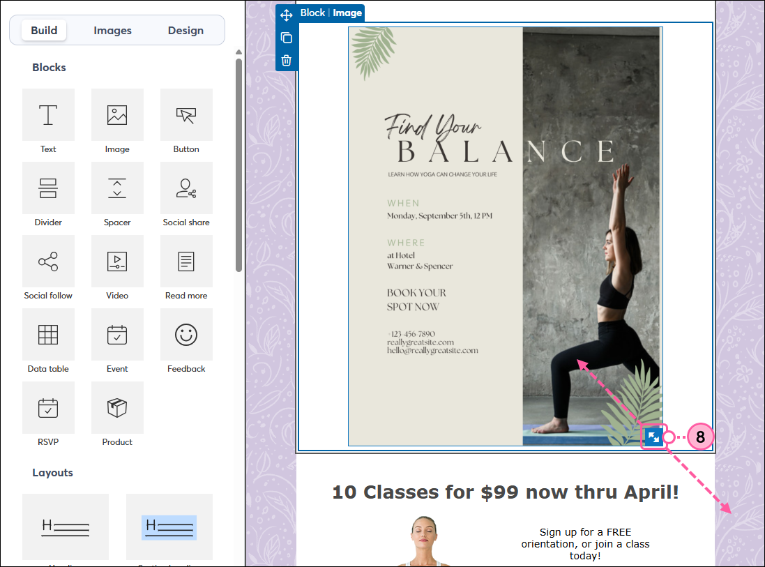 Canva image inserted in campaign with resize arrows