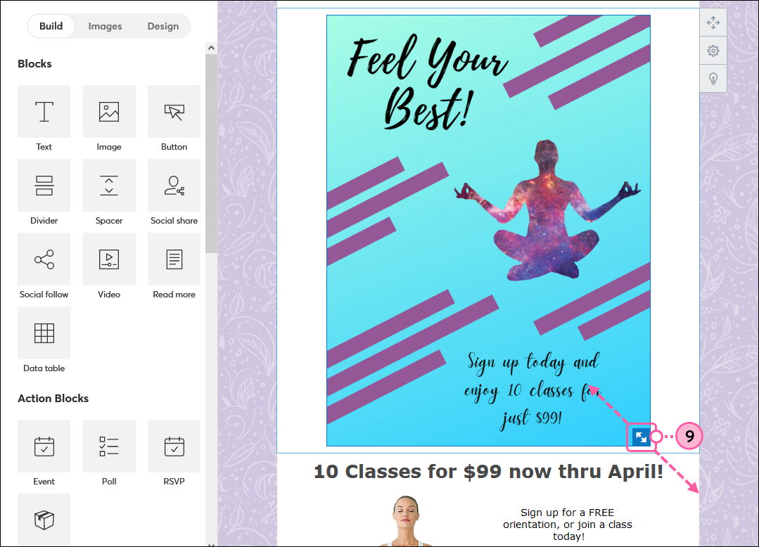 Canva image inserted in campaign with resize arrows