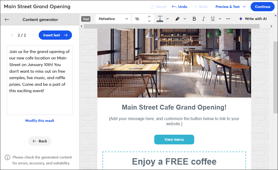 E-Mail-Editor mit AI Content Generator