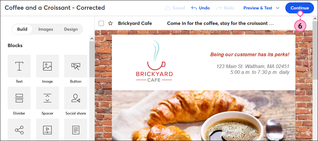 Draft email and Continue button