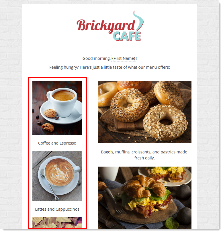 Desktop view of email with columns