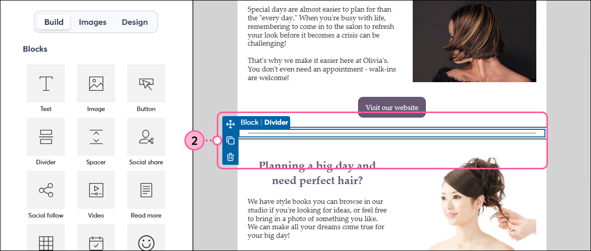 Divider block selected