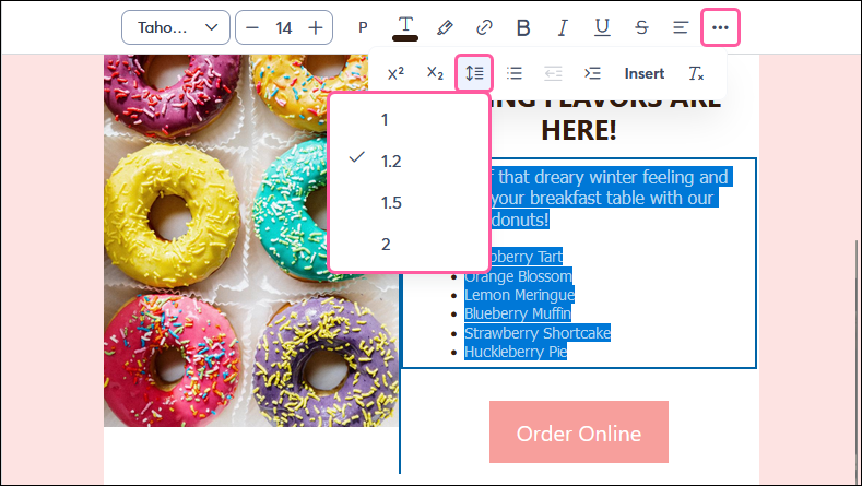 Text toolbar with Numbered List and Bulleted List options in drop-down